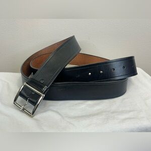 Men's 5X Black Leather Belt Silver Buckle Plus Size Genuine Leather
